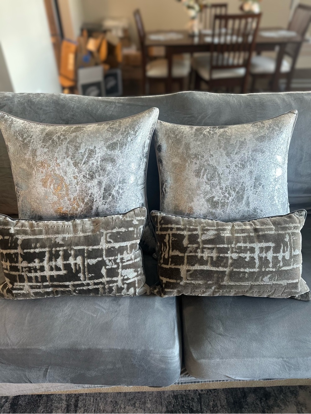 Lux Metallic Silver Accent Pillow Pair - Velvet Decorative Memory Form Pillows